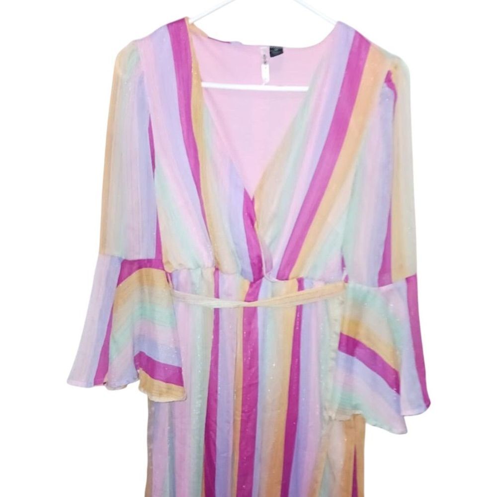 Love by Design Women's M Sequin Robe Striped dress feminine balloon sleeved maxi